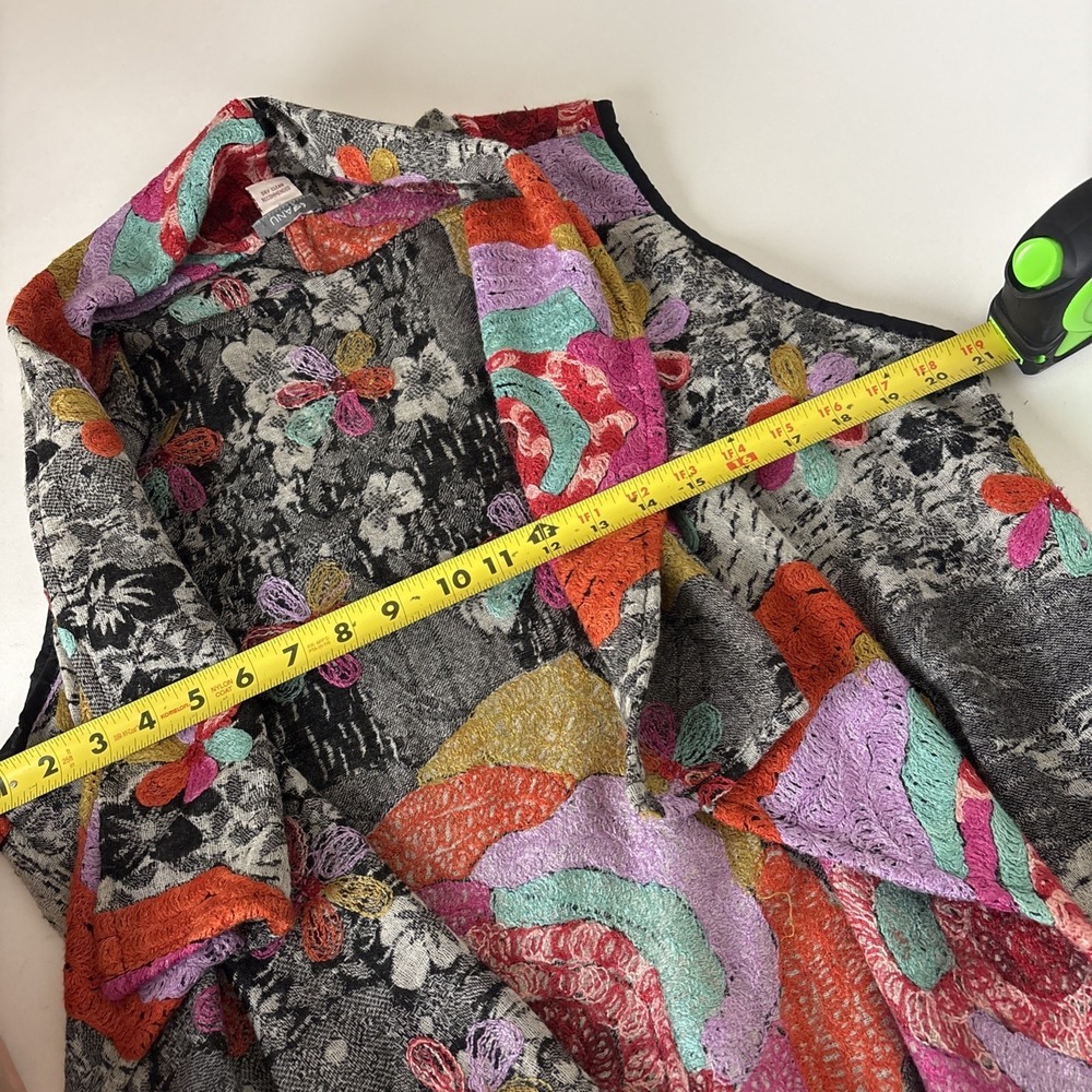 Anu S Boho Lagenlook Embroidered Waterfall Vest Cardigan Art To Wear Wool Artsy - Picture 10 of 12